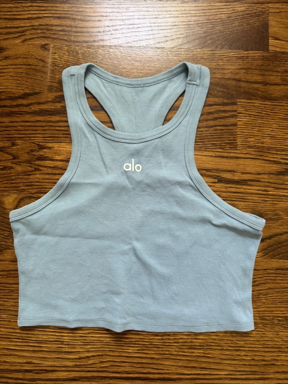 ALO Yoga Light Blue Ribbed Racerback Crop Aspire Tank
